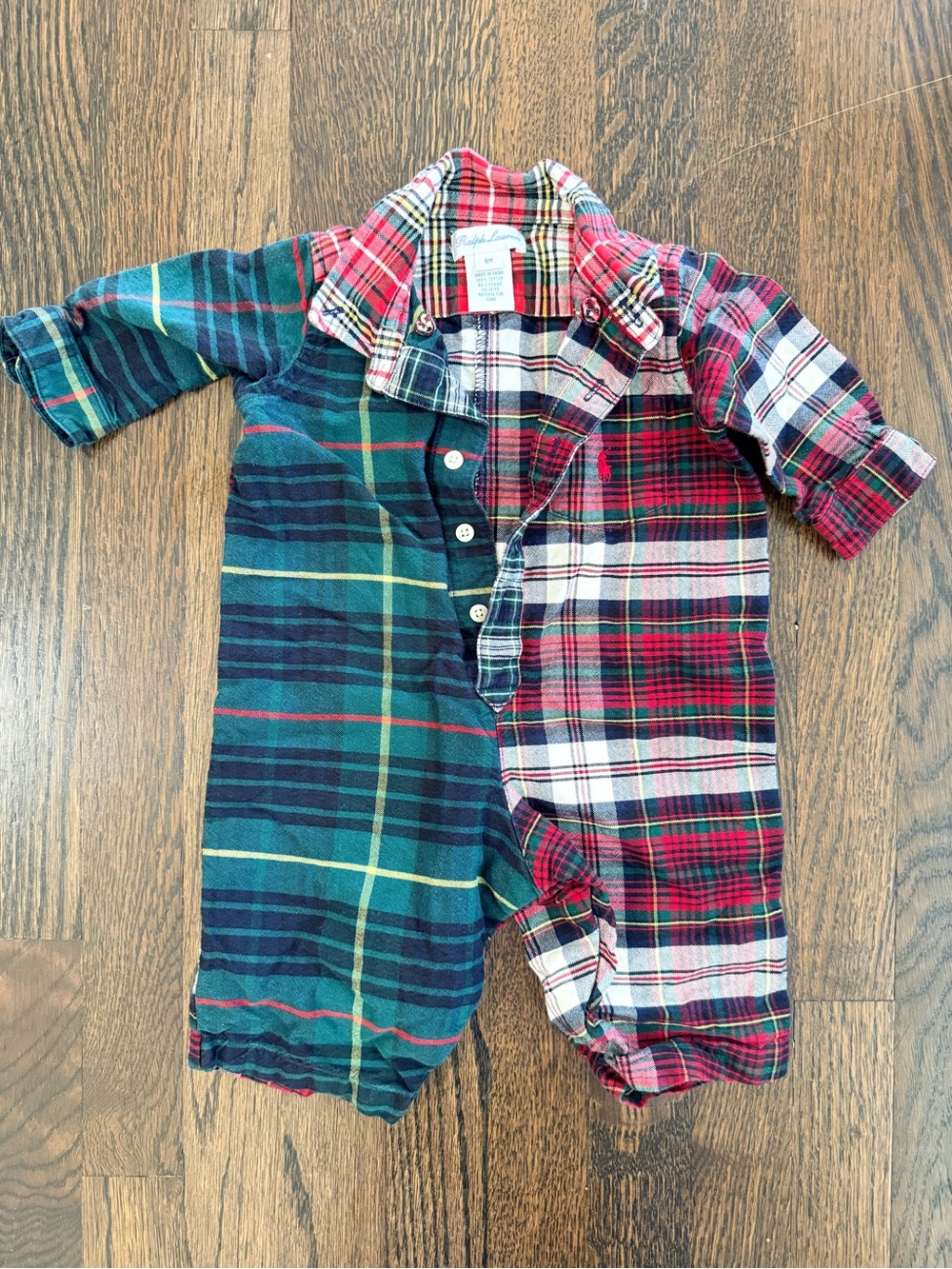 Ralph Lauren Christmas Red Green White Plaid Baby Onesie Shirt